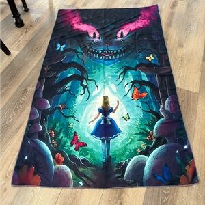 Huge Alice in Wonderland Cheshire Cat in a whimsical forest Wall hanging! EUC